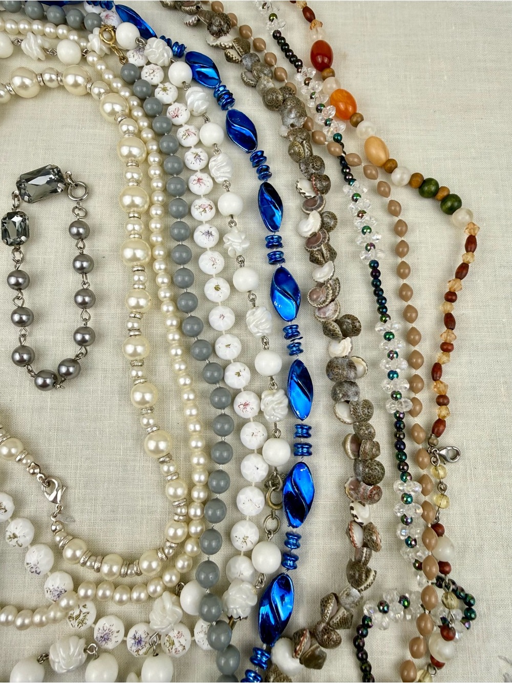 Boho Beaded Necklace Lot 9 Necklaces 1 Bracelet Shell Pearl Mixed Styles - Picture 2 of 5
